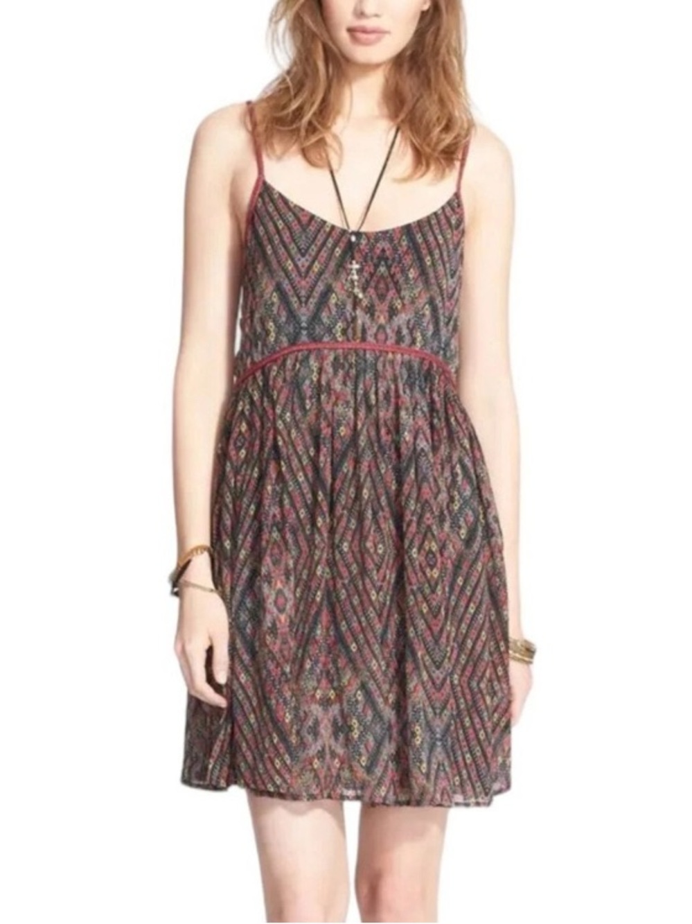 Free People Periscopes in the Sky Babydoll Mini Dress Diamond Multicolor